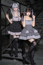 Square Collar Off Shoulder Short Sleeves Triple-Layered Bow Vintage Cool Lolita Dress - image 6