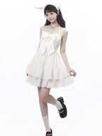 Ivory Halterneck Slip Dress with Lace Accents and Ribbon Knot - PINK SAVIOR - image 3