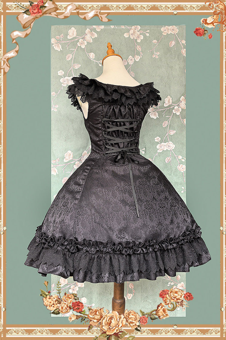 Floral Canon - Round Collar Sleeveless Jacquard Printed Ruffled Bow Gothic Lolita JSK Dress - image 10