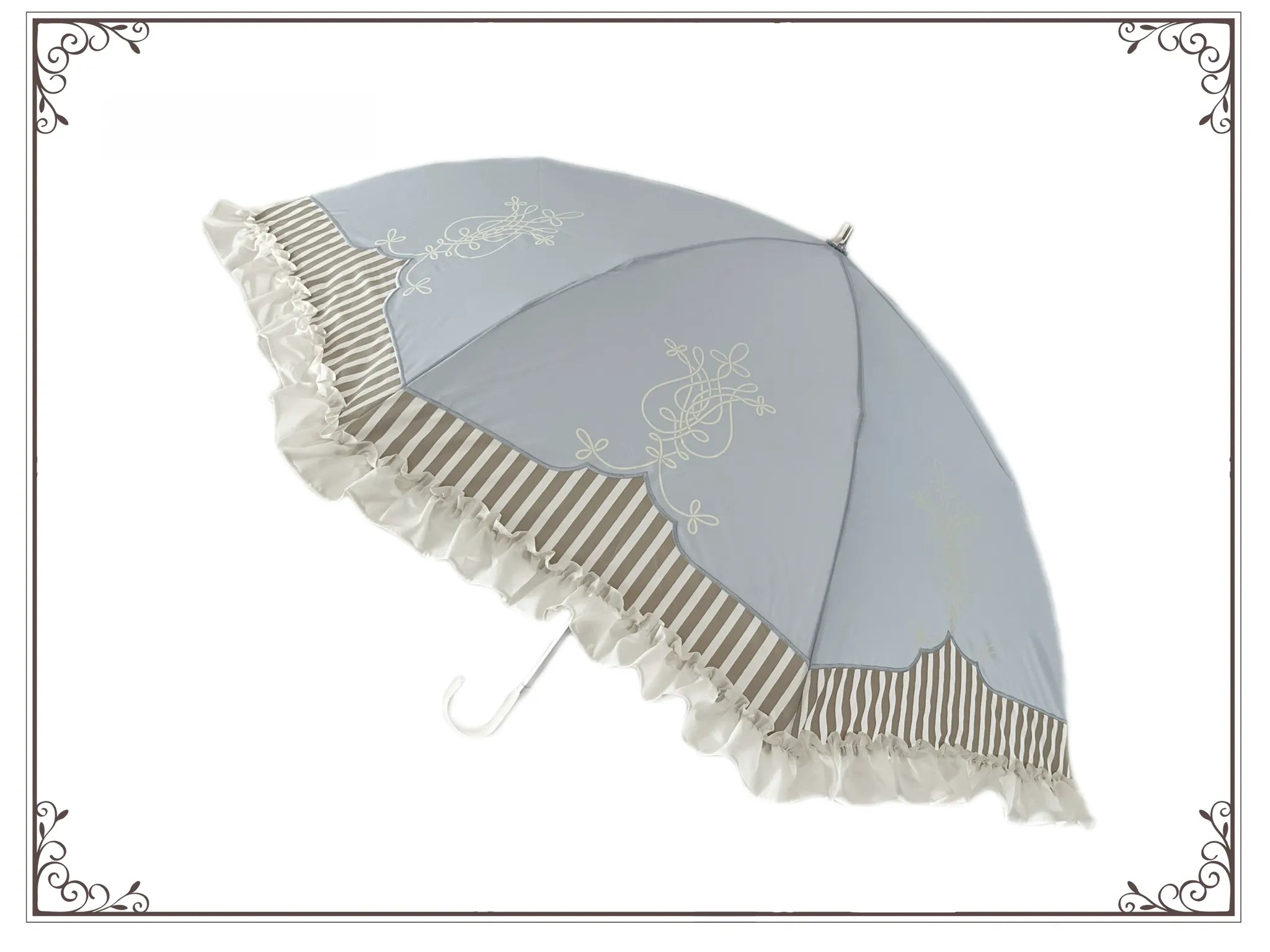 Lyre Academy - Classic Lolita 2-Fold Parasol, Lyre Print and Embroidered Trim - image 6