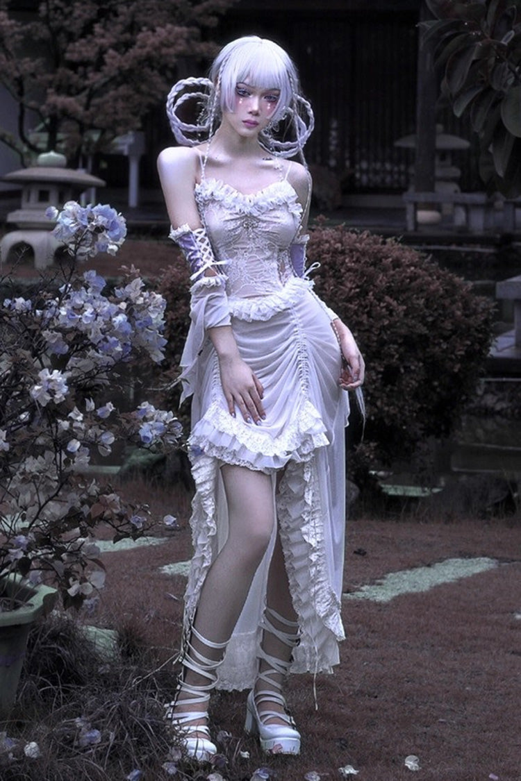 Redemption of the Deity - Drawstring Ruffle Embroidery Lace Pleated Gothic Lolita JSK Dress - image 2