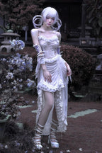 Redemption of the Deity - Drawstring Ruffle Embroidery Lace Pleated Gothic Lolita JSK Dress - image 2