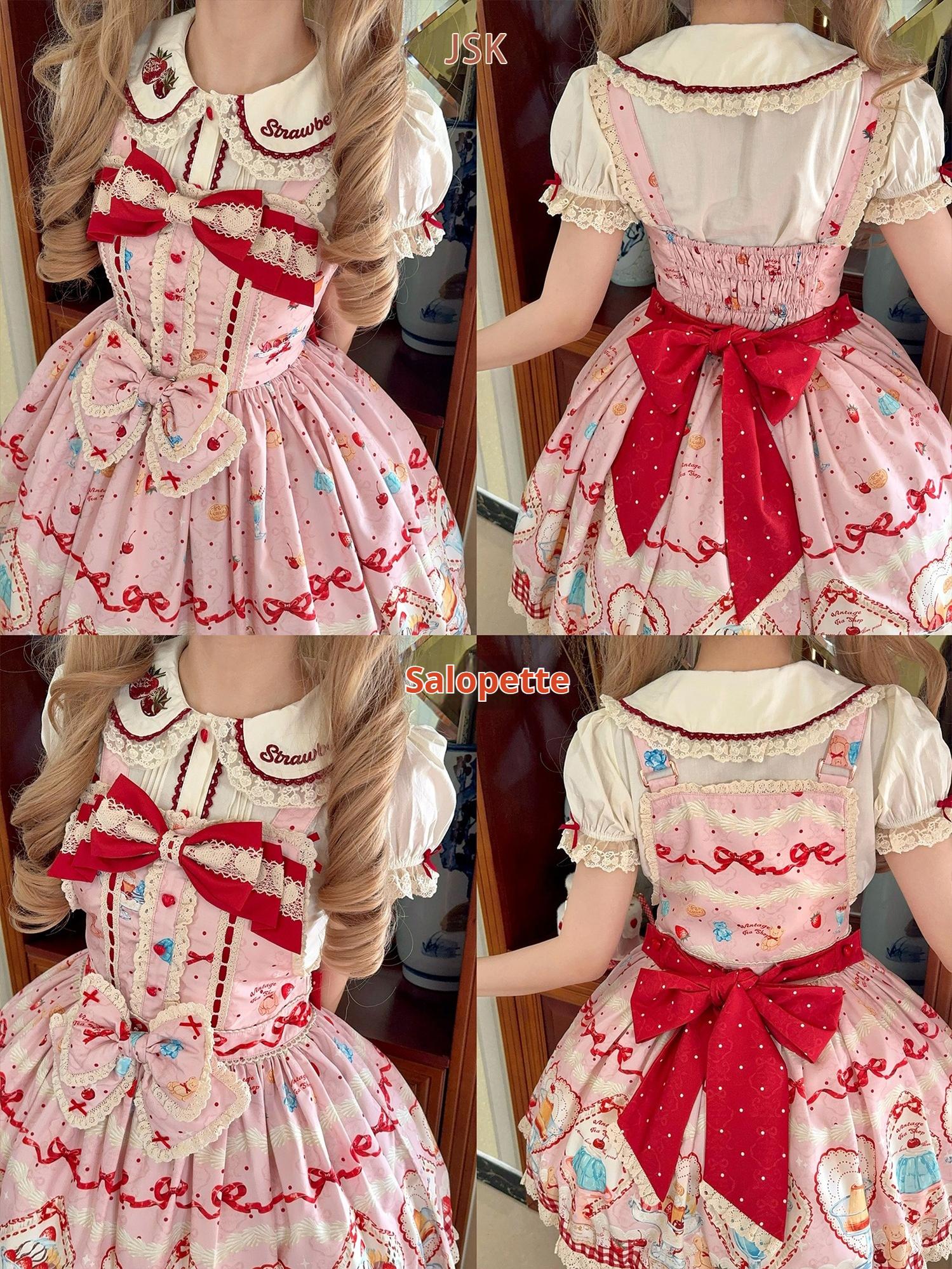 Showa Dessert Showcase - Kawaii Lolita JSK/Salopette Dress Suit, Pudding-Inspired - image 29