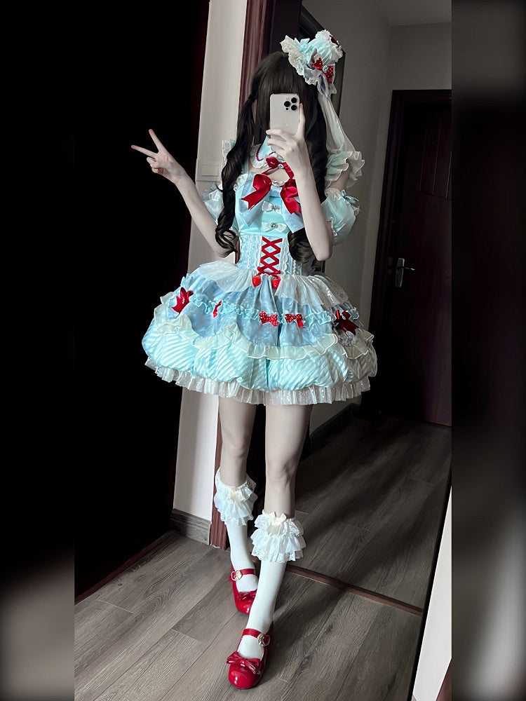 Mint Blue Idol Lolita Top and High-Waist Bubble Skirt Set - image 2