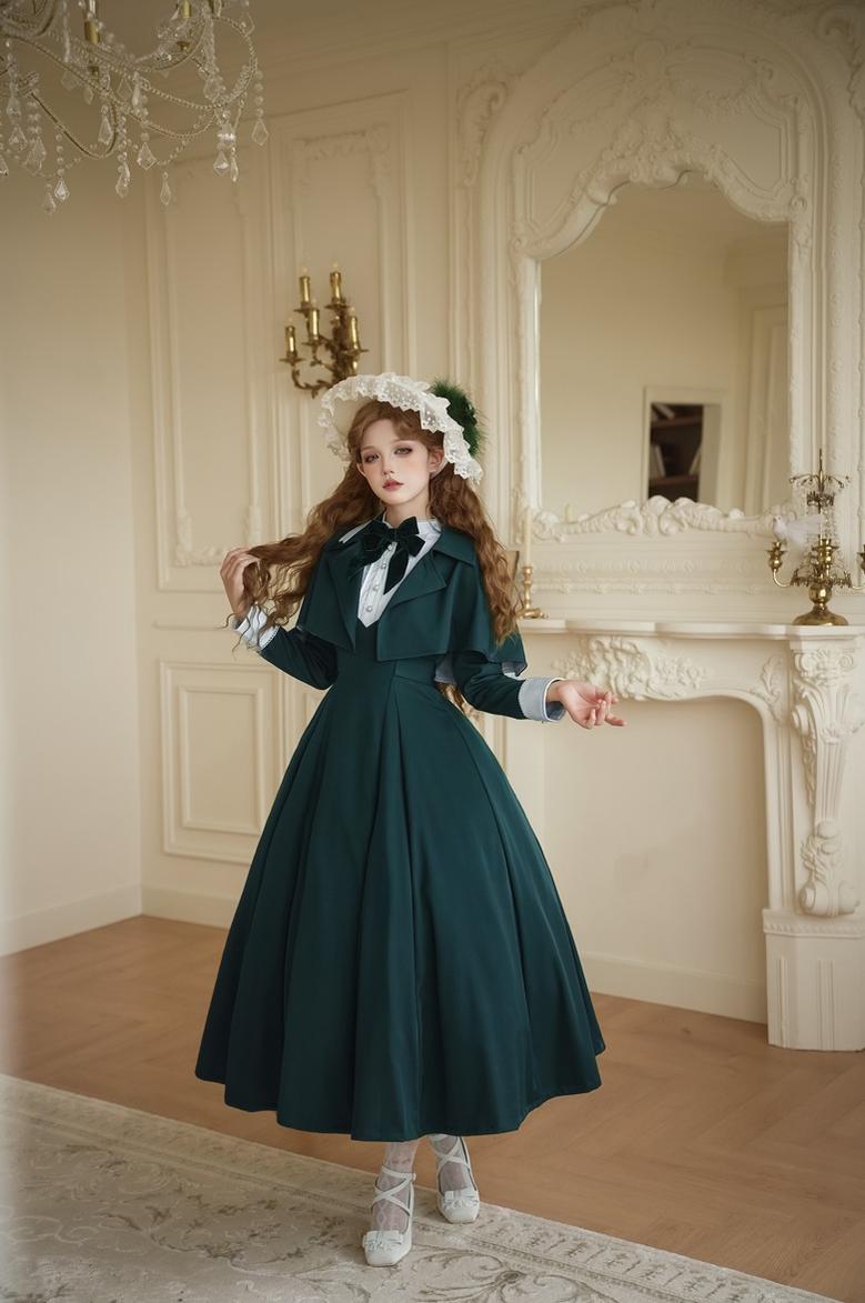 Donia Miss - Classic Lolita Faux Two-piece OP Dress, Back Zipper and Accessories - image 11