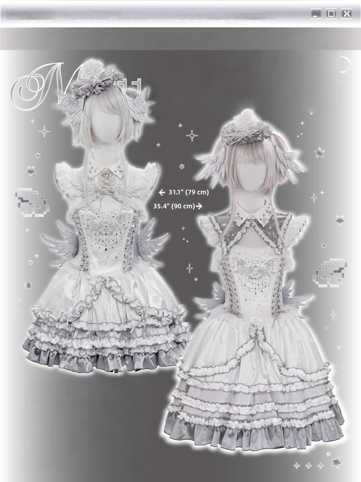 Metallic Angel - Silver-white Punk Lolita JSK, Wing and Rhinestone Details - image 30