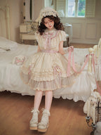 Beige Rosette Jacquard Lolita OP Dress with Layered Ruffles - image 7