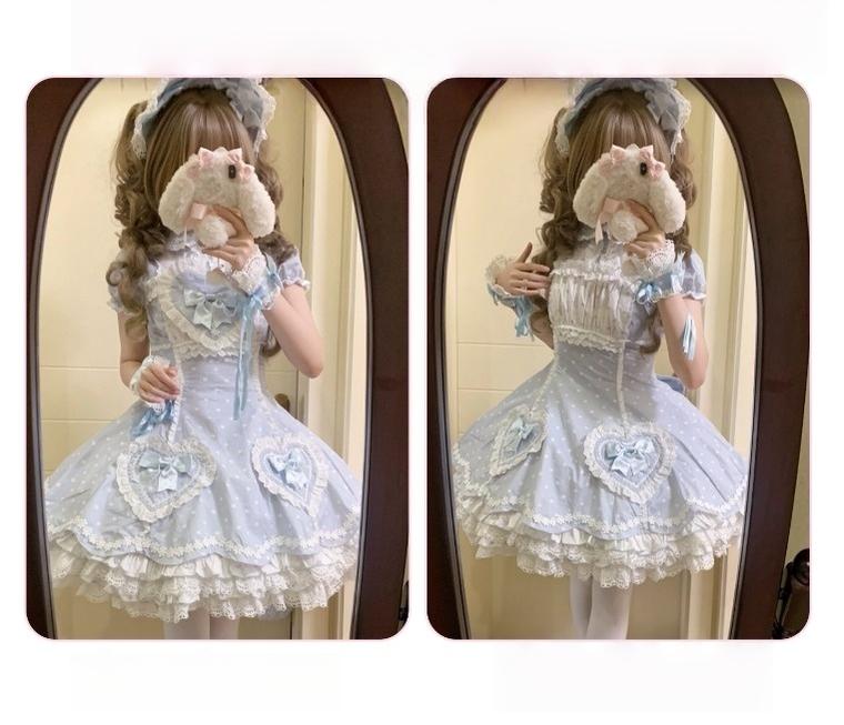 Maiden's Heart Knot - Cotton Old School Lolita Dress, Heart Polka Dot - image 13