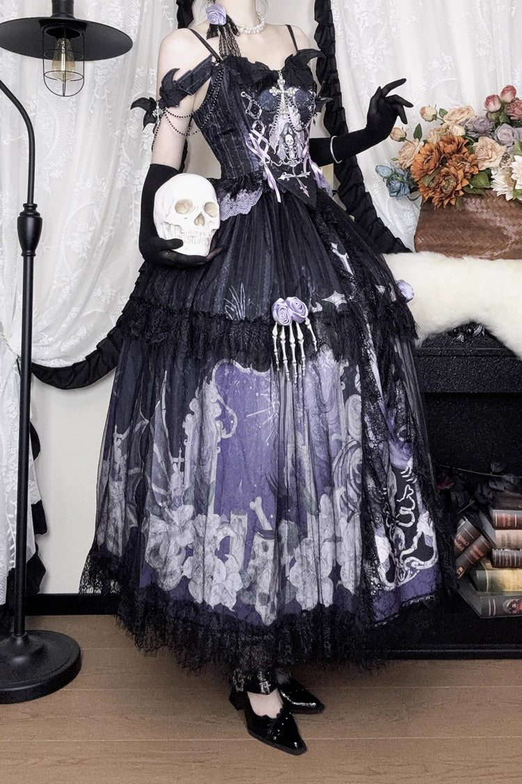 Skull Magic Gothic Lolita Top and Skirt Set in Black and Blue - image 15