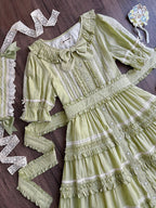 Green Layered-Ruffle Elegant Lolita Dress with Front Button Placket - image 4