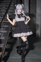 Square Collar Off Shoulder Short Sleeves Triple-Layered Bow Vintage Cool Lolita Dress - image 3