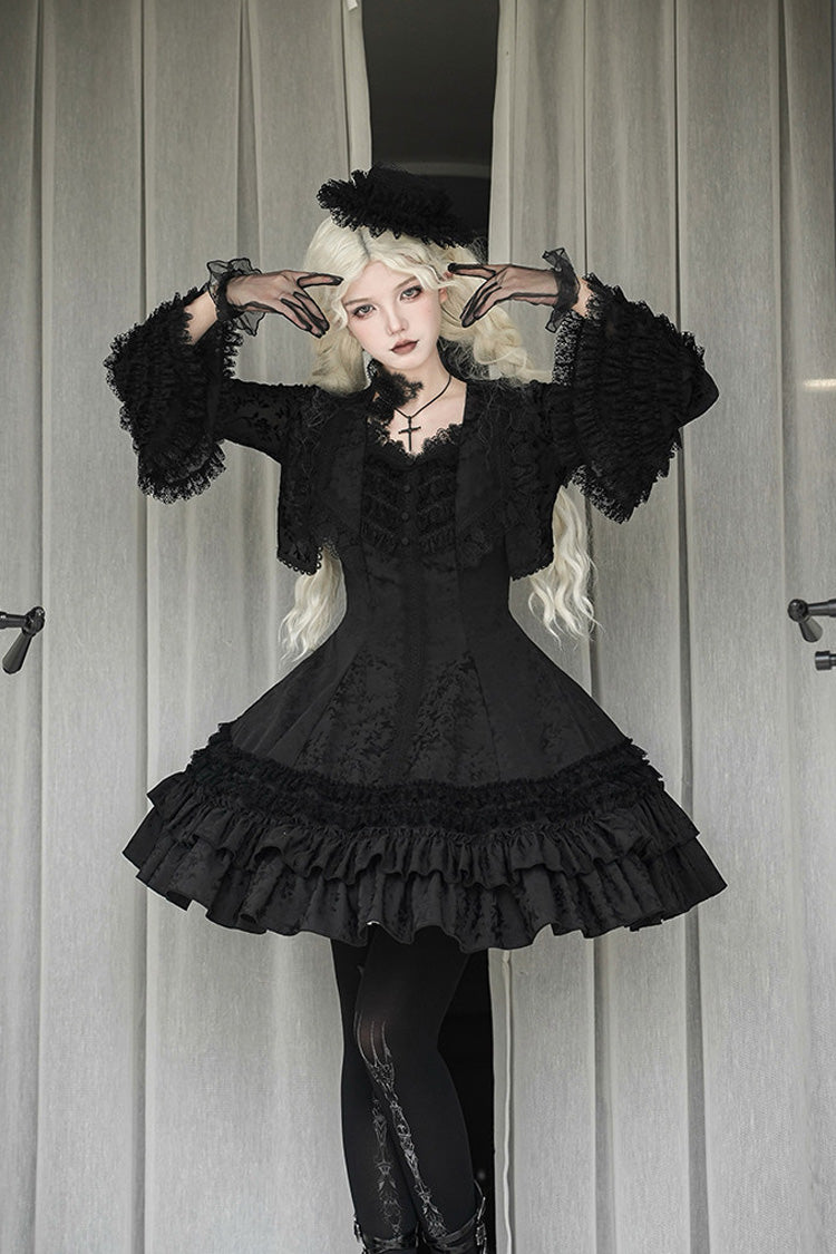 Escape - Double-Layered Jacquard Striped Printed Ruffled Slim Gothic Lolita JSK Dress 3 Colors - image 1