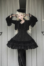 Escape - Double-Layered Jacquard Striped Printed Ruffled Slim Gothic Lolita JSK Dress 3 Colors - image 1