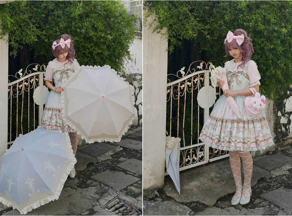 Lyre Academy - Classic Lolita 2-Fold Parasol, Lyre Print and Embroidered Trim - image 15