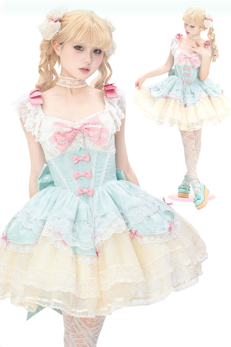 Green Parfait Romance - Sleeveless Ruffle Bowknot Lace Sweet Elegant Ballet Lolita JSK Dress - image 5