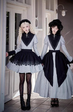 Nocturne SP - Striped Gothic Lolita OP Twin Lolita Dress with Apron and Accessories - image 7