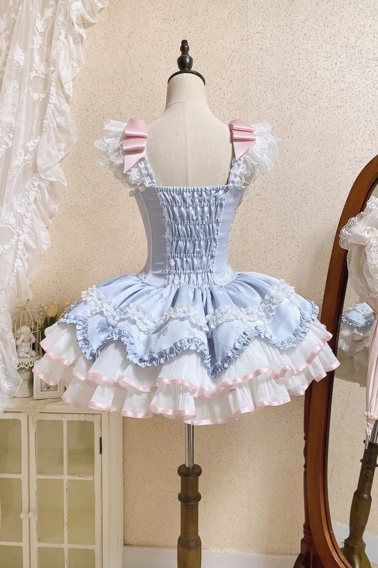 Triple-Layered Ruffled Bow Lace-Up Slim Ballet Sweet Lolita Dress - image 9
