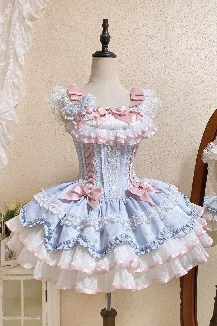 Triple-Layered Ruffled Bow Lace-Up Slim Ballet Sweet Lolita Dress - image 7