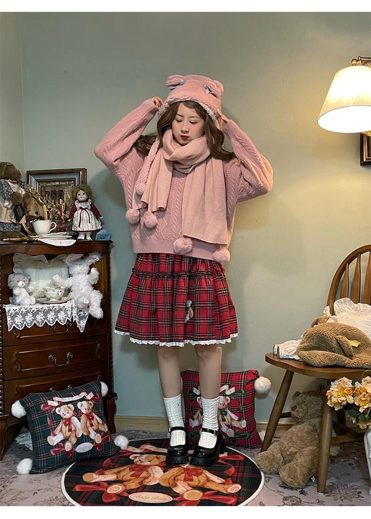 Christmas Vintage Lolita Skirts Doll Collar Blouse Plaid Skirt Set - image 16