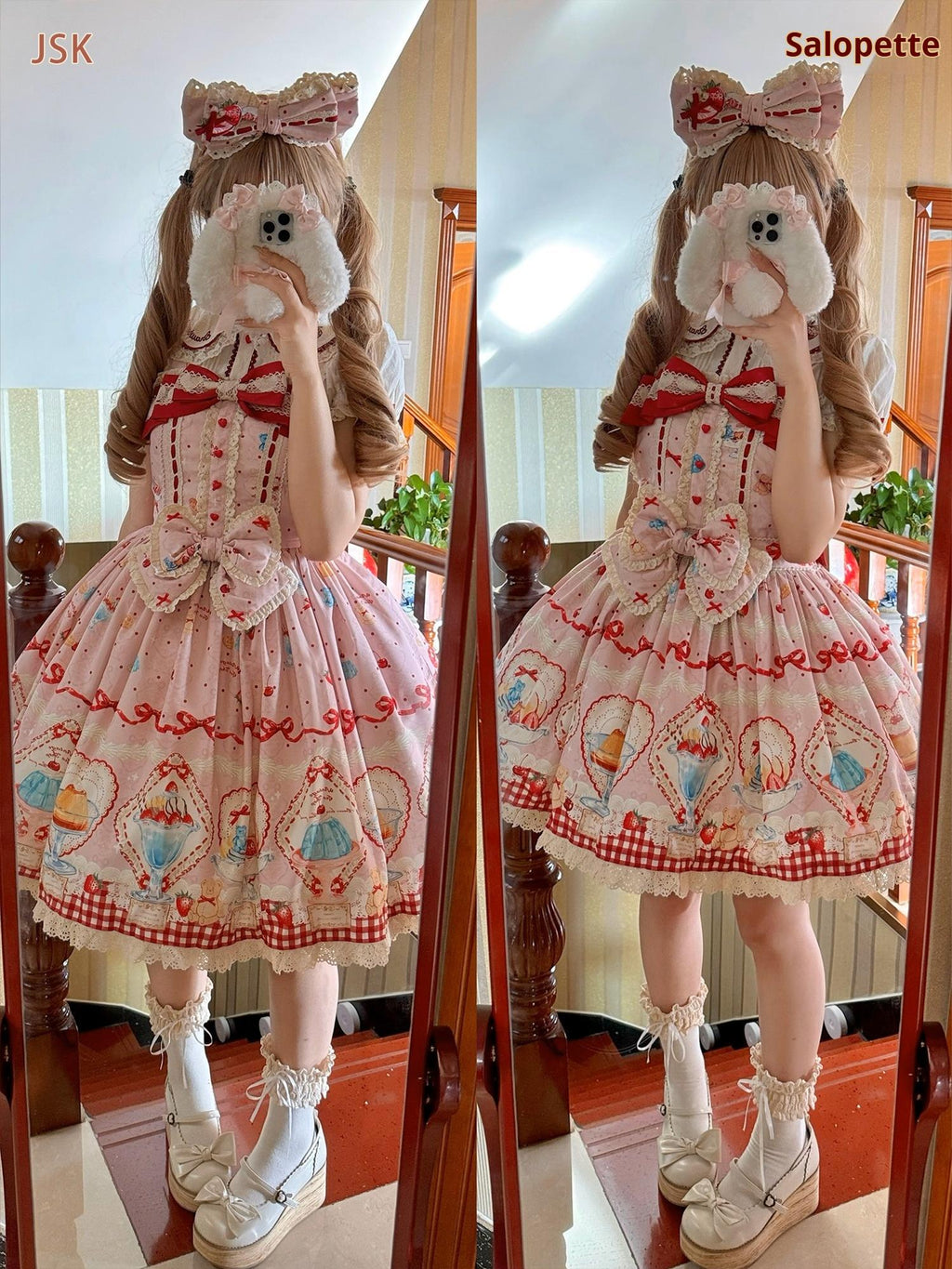 Showa Dessert Showcase - Kawaii Lolita JSK/Salopette Dress Suit, Pudding-Inspired - image 25