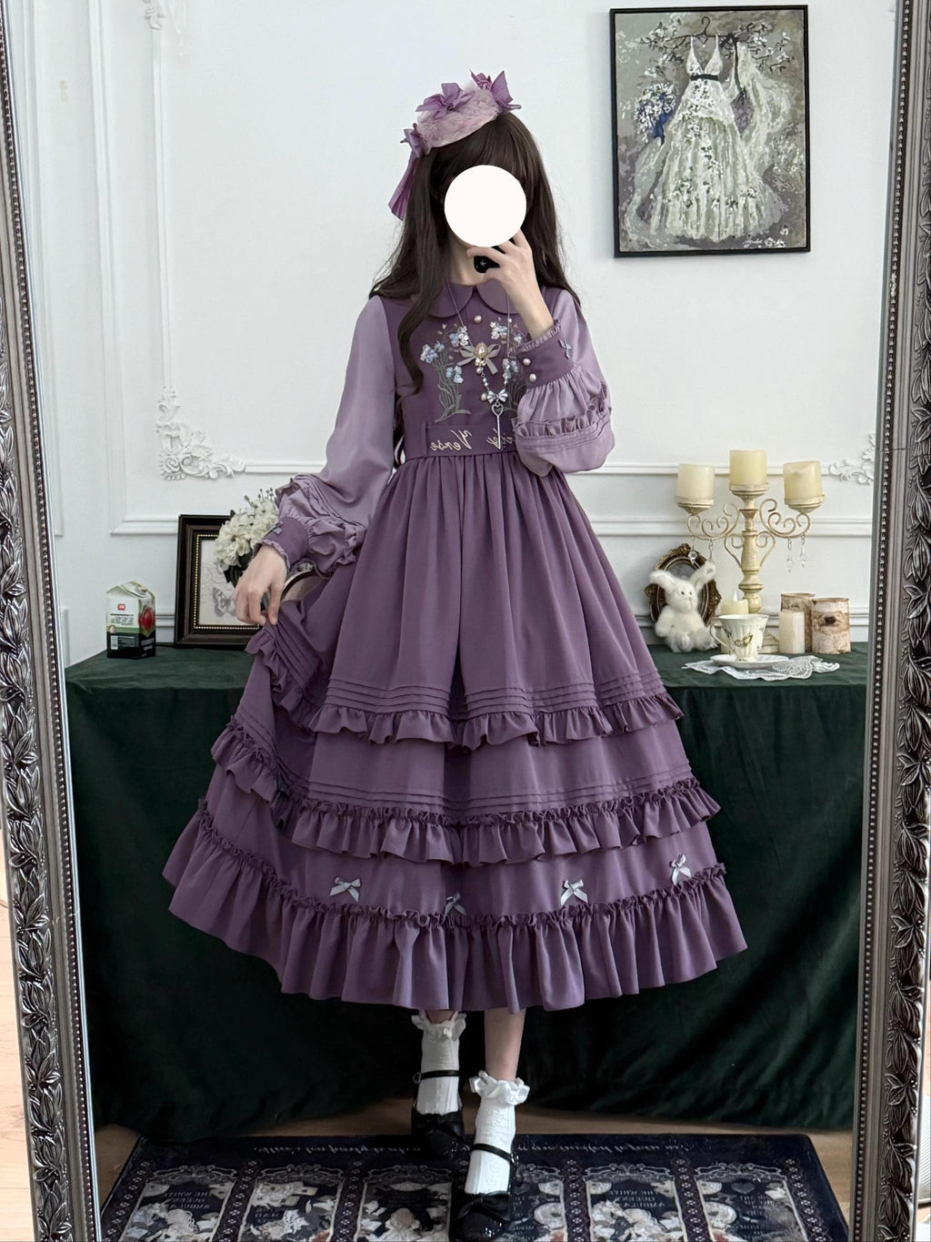 Verdant Name - High-waisted Classic Lolita Dress, Embroidered Bellflower - image 2