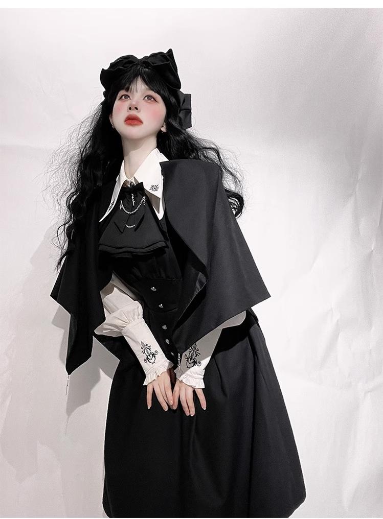 Night Raven Magic - Ouji Lolita Dress Set, Suspender Shorts & Cape - image 24