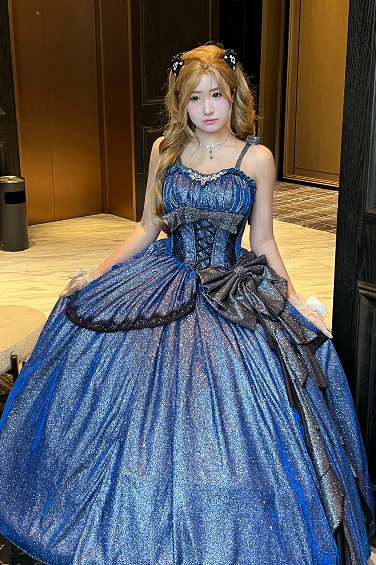 Galaxy of Fallen Tears - Sleeveless Glitter Series Ruffled Bow Asymmetric Sweet Lolita JSK Dress - image 1