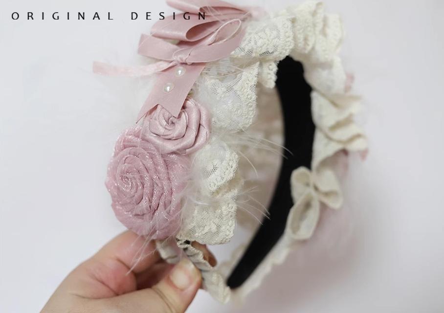 Satin Ballet Sweet Lolita Feather Bow Headdress - image 6