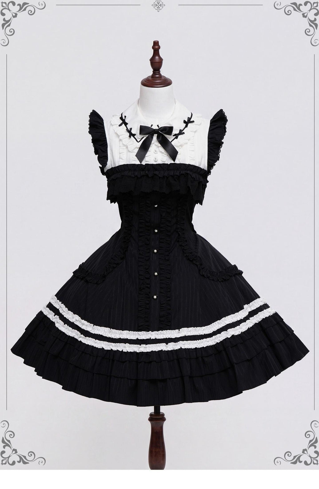 Lily Doll - Gothic Lolita Black White Contrast JSK Dress with Ruffles and Accessories - image 1