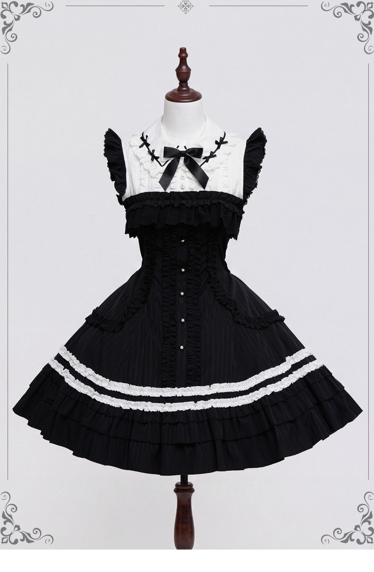 Lily Doll - Gothic Lolita Black White Contrast JSK Dress with Ruffles and Accessories - image 1