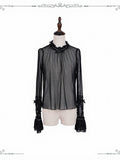 Black Ruffle Cuff Lace Long-Sleeve Shirt - iris de nuit - image 1