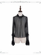 Black Ruffle Cuff Lace Long-Sleeve Shirt - iris de nuit - image 1
