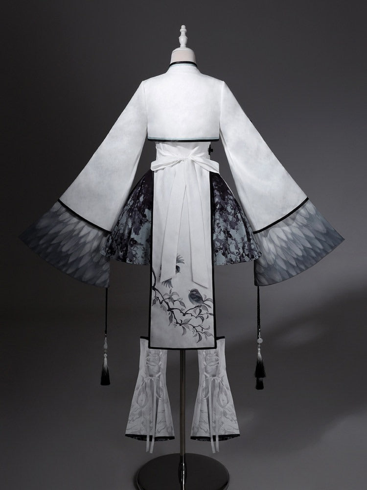 Hanfu-Inspired Plum Blossom Crop Top, Dress, Skirt and Leg Warmers Set - Han Ru Chu - image 3