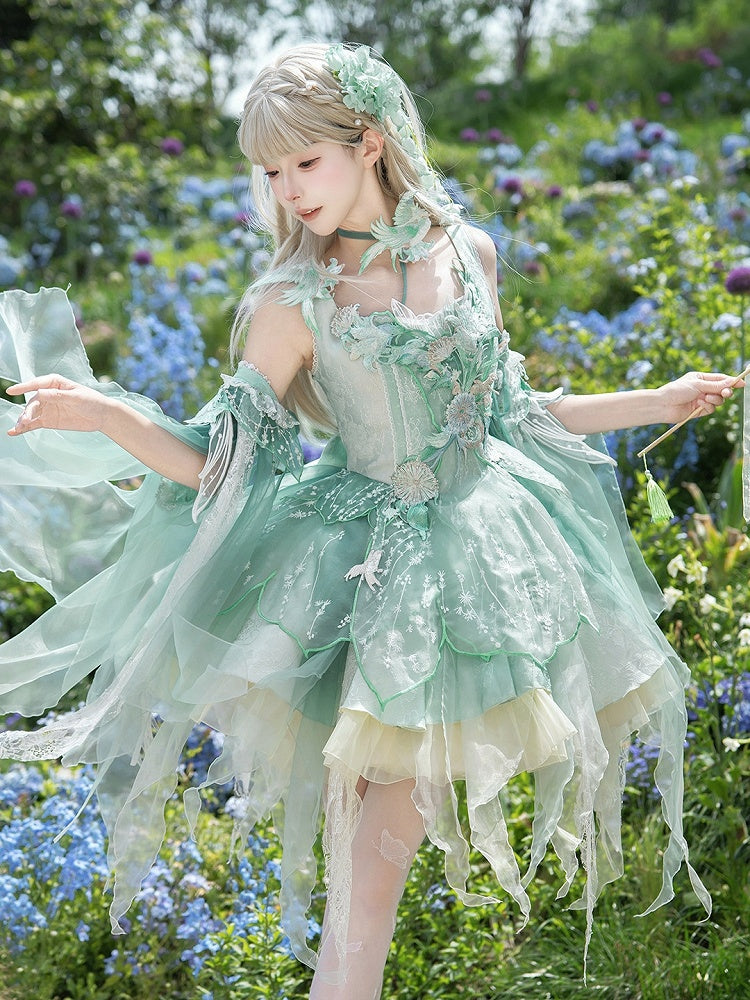 Green Chinoiserie Boned Corset JSK with Bird and Floral Embroidery - image 5