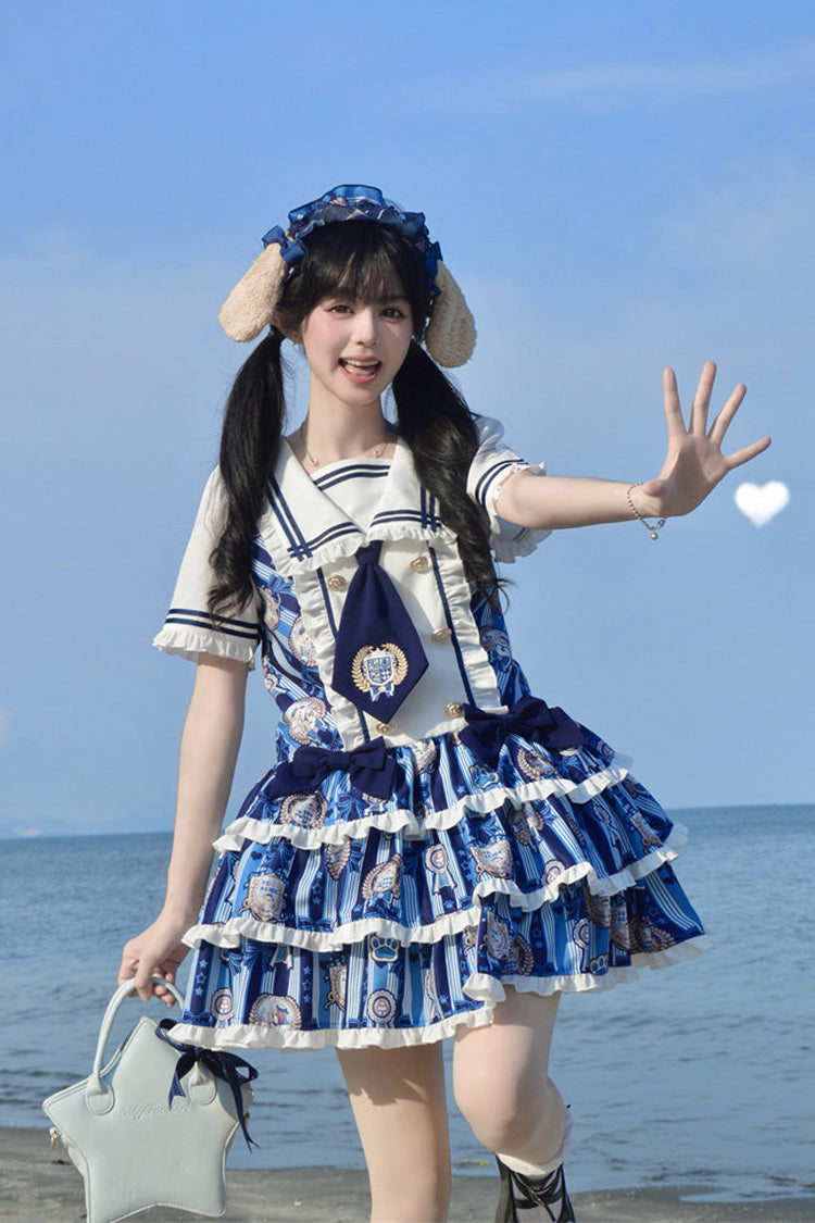 Glory of the Dog - Sweet Lolita Navy-Collar OP Dress in 2 Blues - image 1