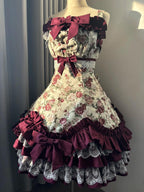Burgundy Rose - Floral Printed Old School Lolita JSK, Elegant Cape and Accessories - image 22