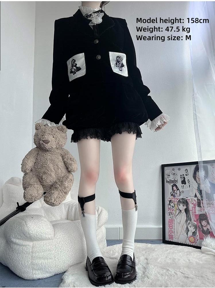 Erosion Heart F-Type - Ouji Lolita Suit Black Velvet Shorts and Skirt - image 32