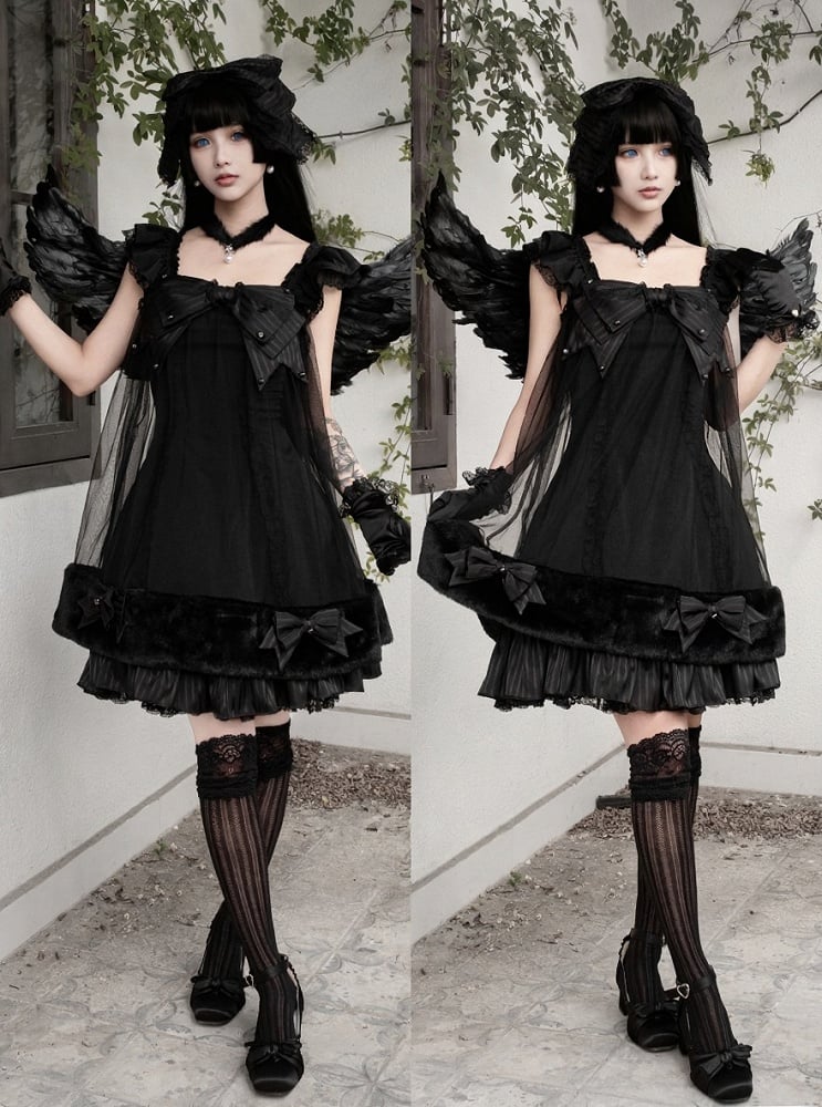 Black Gothic Pearl and Bow JSK Dress - image 3