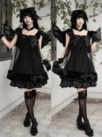Black Gothic Pearl and Bow JSK Dress - image 3