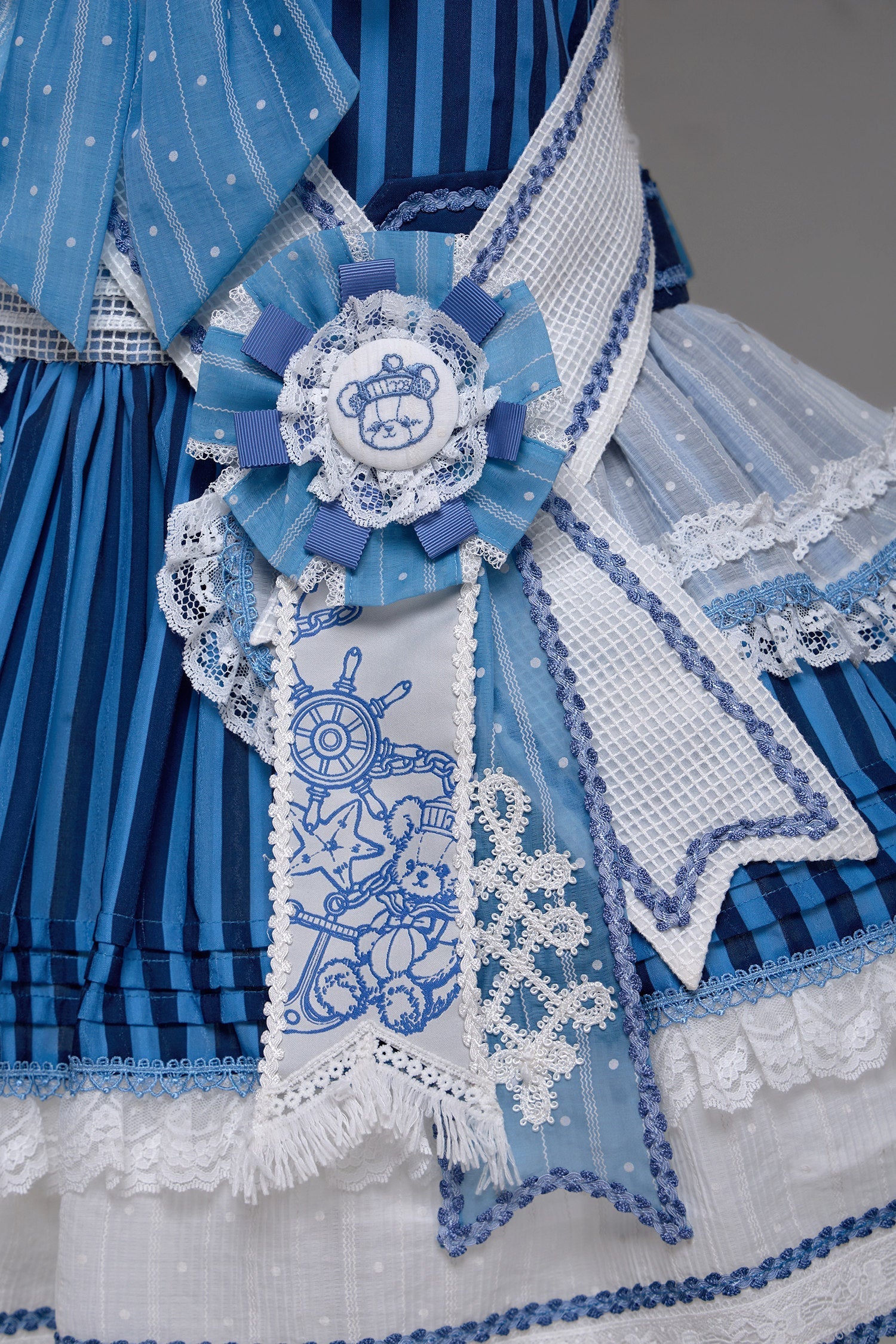 Antique Sailor Bear Blue Stripe Low Waist Lolita OP Dress - image 23