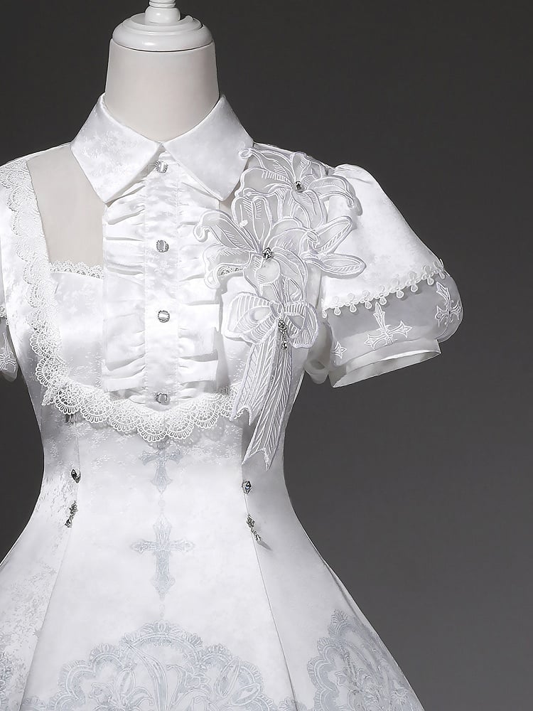 White Lily Embroidery Lace Gothic Lolita Dress - image 6