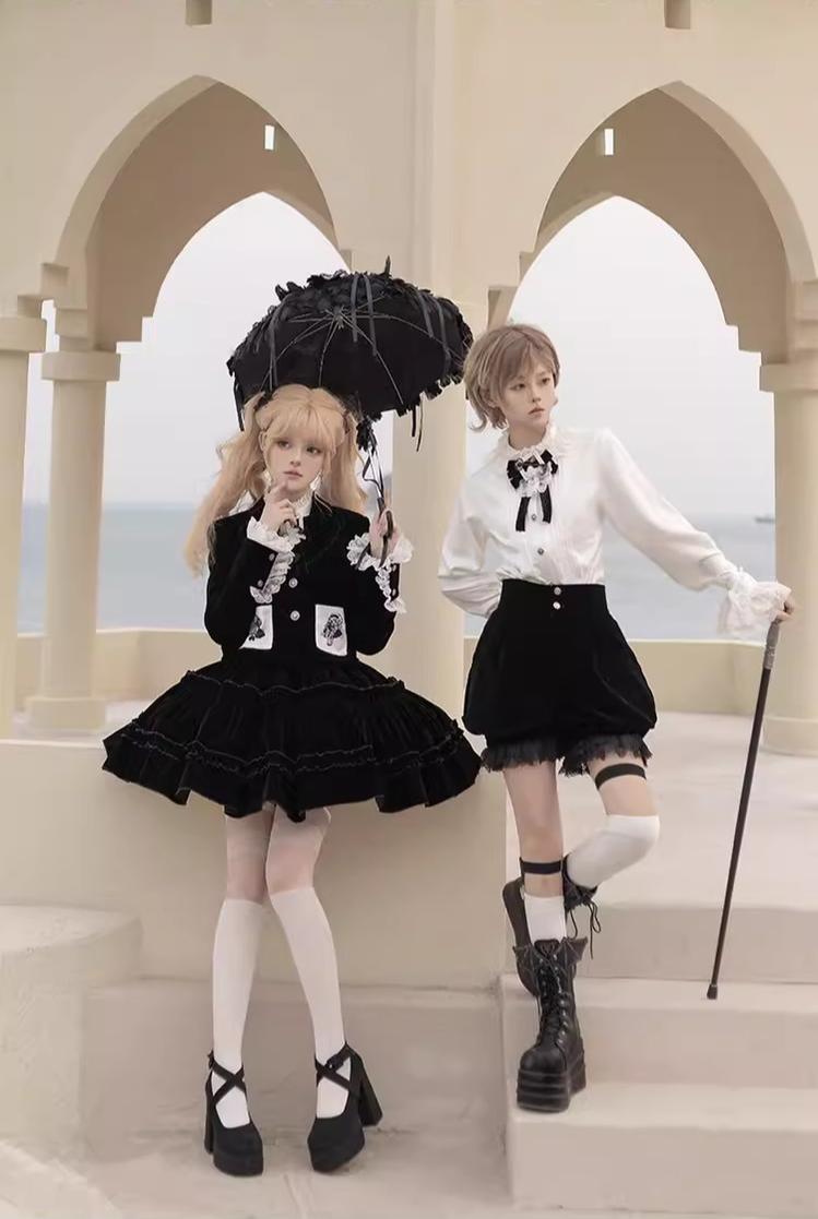 Erosion Heart F-Type - Ouji Lolita Suit Black Velvet Shorts and Skirt - image 7
