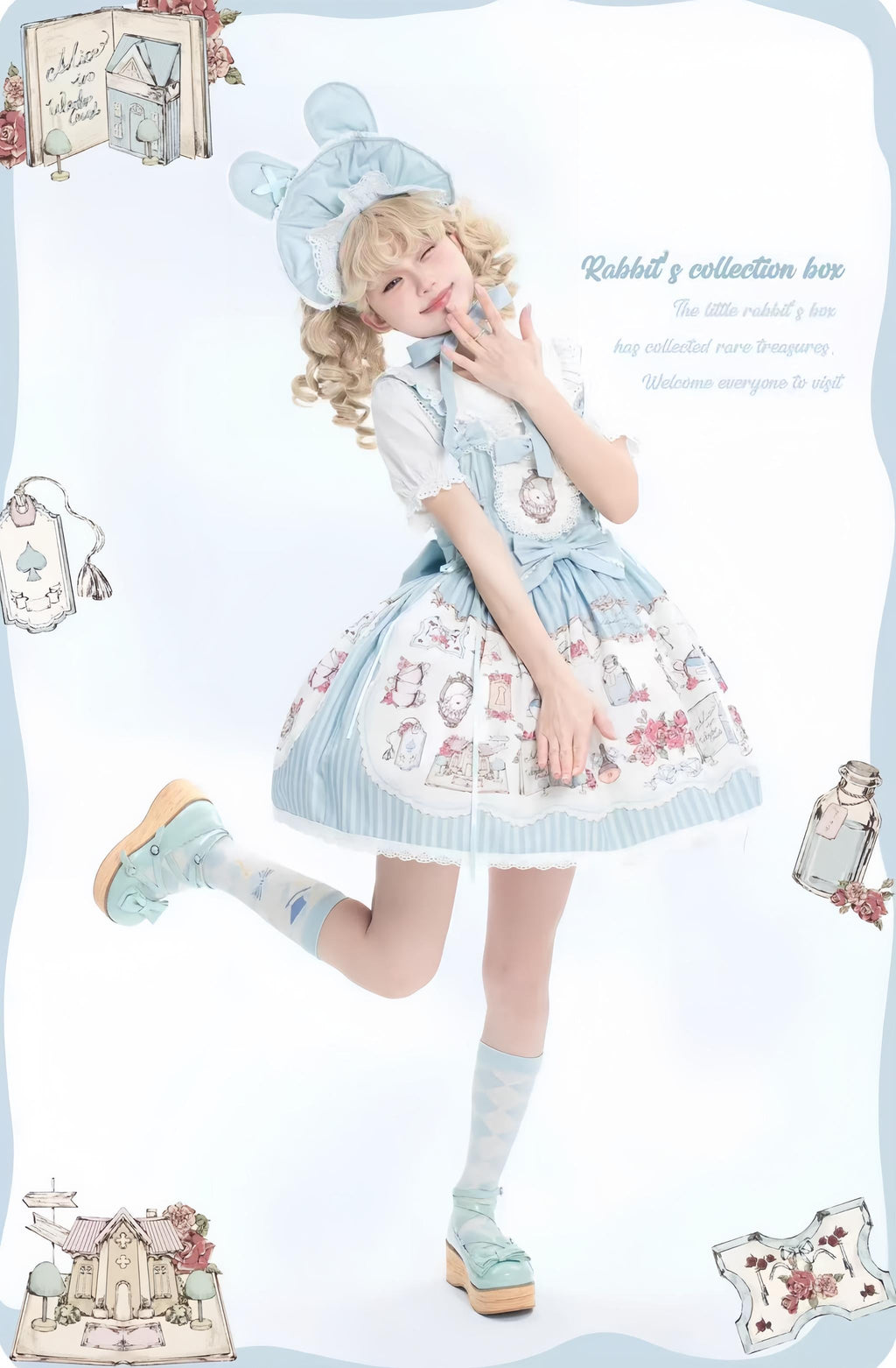 Rabbit Collection Box - Bunny Print Kawaii Lolita JSK Dress, 3 Colors - image 3