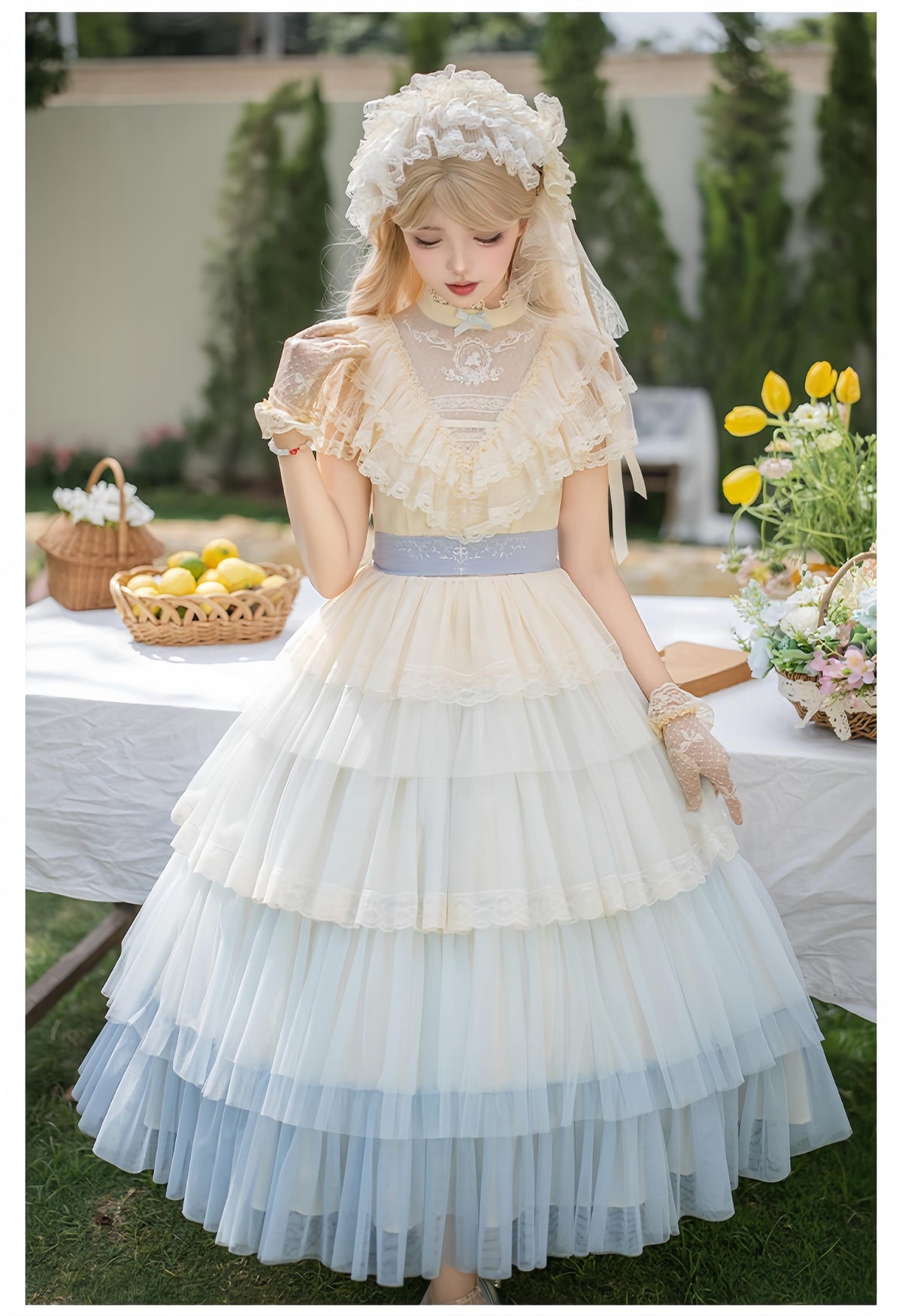 True Vow Embroidered Classic Lolita Dress with Layered Gradient Hem and Accessories - image 3