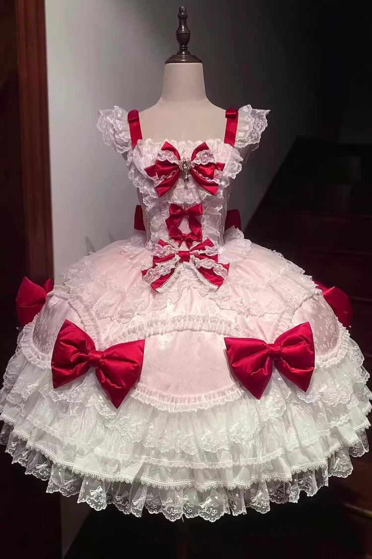 Flower Dream Isle - Square Collar Multi-Layered Ruffled Bow Lace Sweet Lolita JSK Dress - image 4