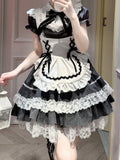 Gray Striped Lace OP Dress with Apron - image 1