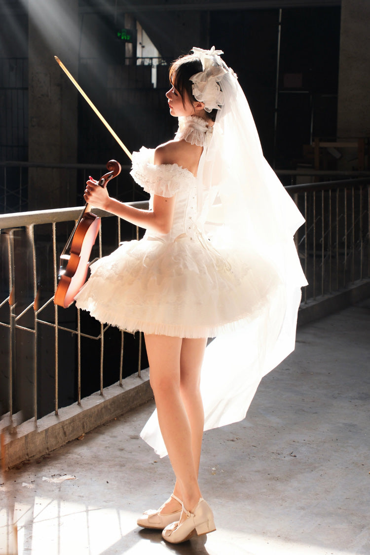 Pure White Prayer · Snow Love - Square Collar Ruffled Bow Lace Classic Gothic Lolita Dress Set - image 3