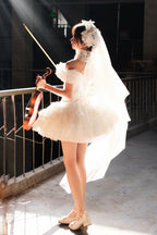 Pure White Prayer · Snow Love - Square Collar Ruffled Bow Lace Classic Gothic Lolita Dress Set - image 3