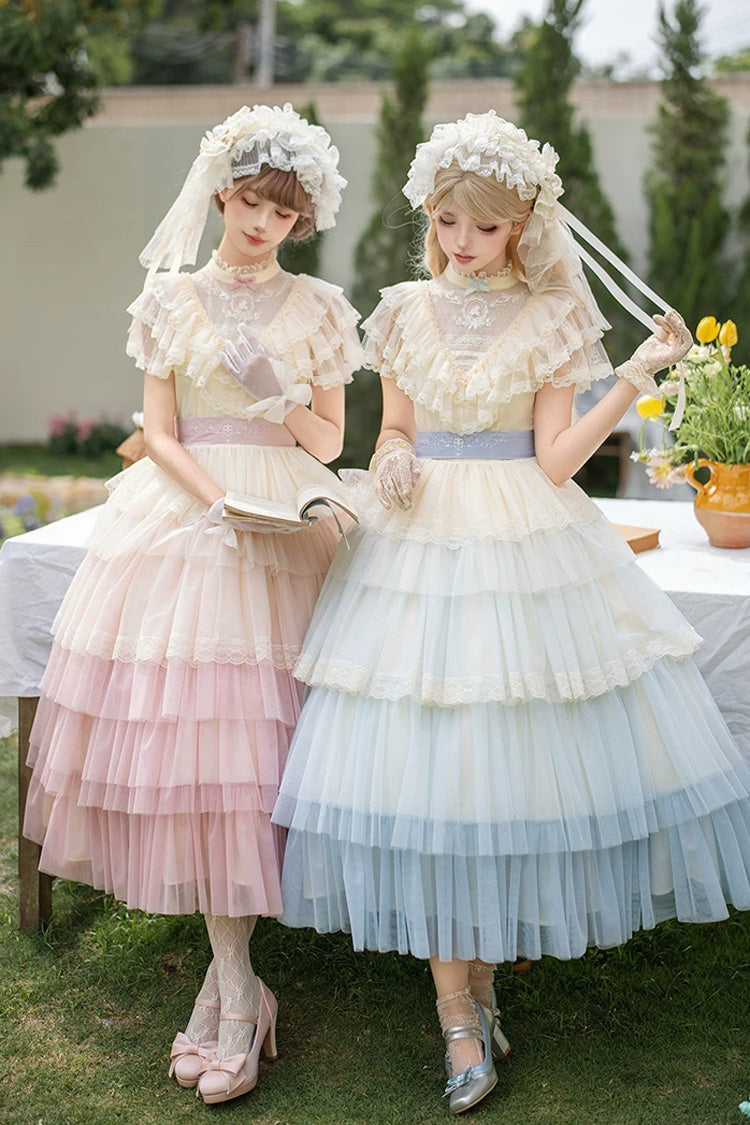 Sincere Vow - Edwardian Collar Short Sleeves Ombre Multi-Layered Ruffled Embroidered Sweet Lolita Dress - image 5