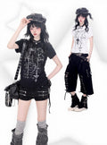 Black Tee with Side Drawstring and Dark Print - KNOW8 Online Shop - image 1